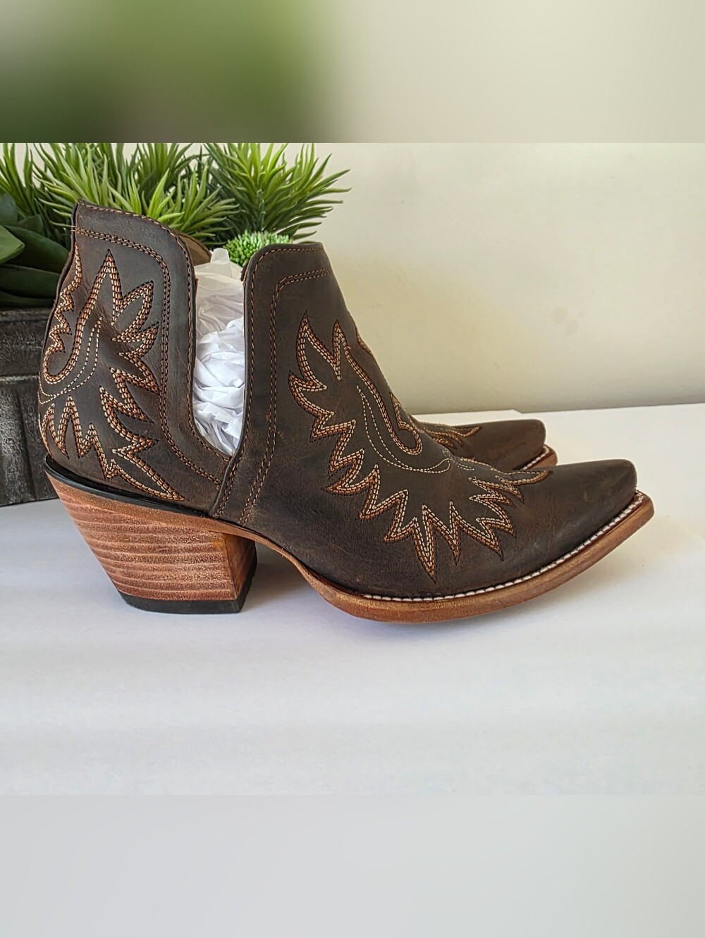 Ariat Dixon Western Booties Women's 8.5 Brown Leather Snip Toe Cowboy Boots - Picture 10 of 13